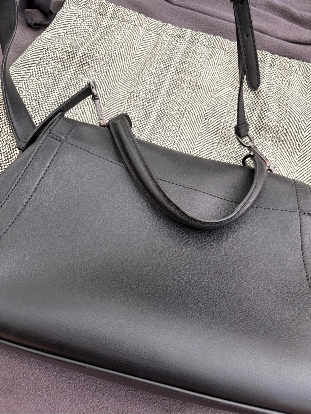Michael Kors Black Leather Satchel with Silver-Tone Lock - Picture 6 of 7